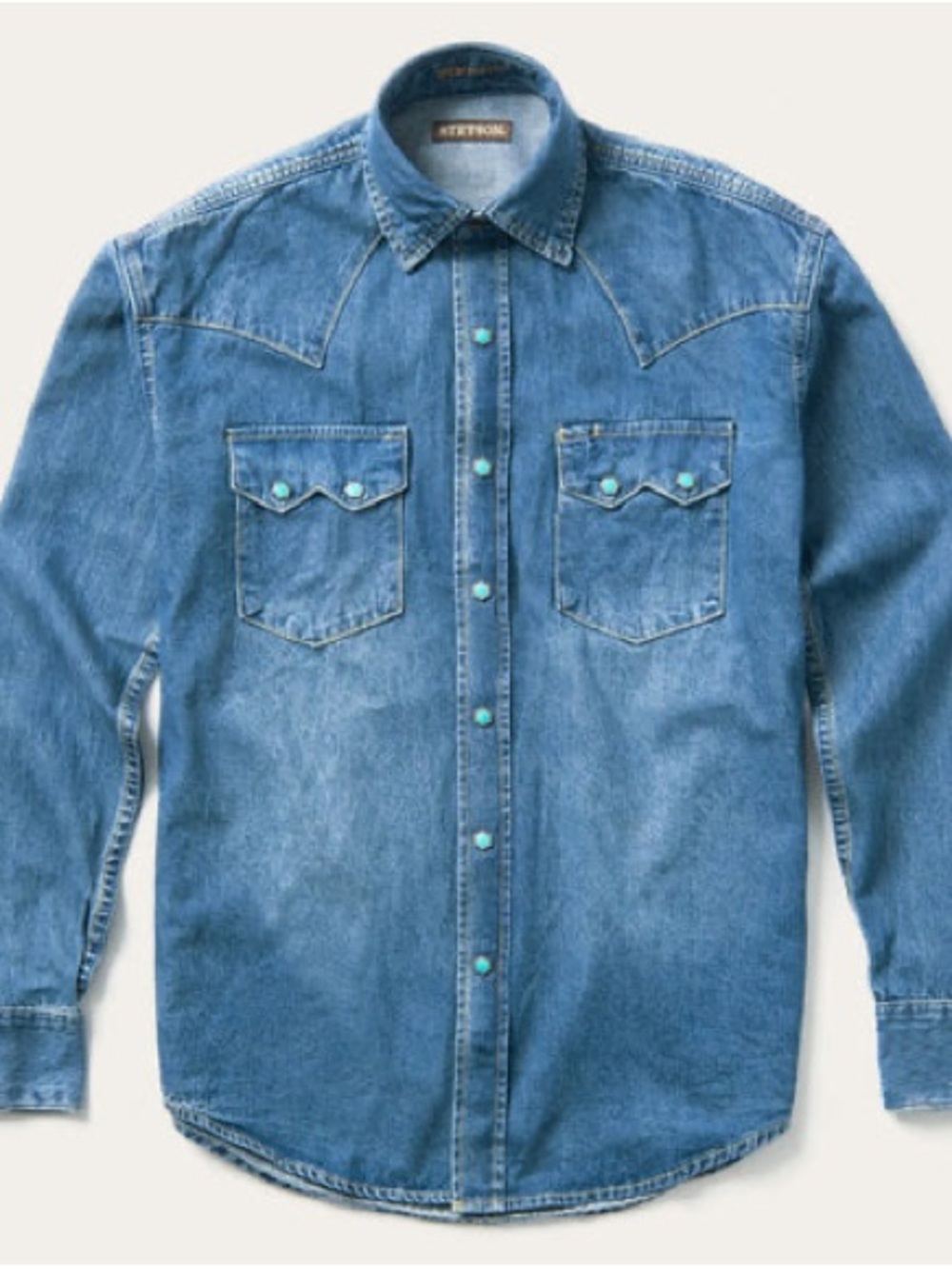Stetson Light Blue Denim Western Shirt with Turquoise Snaps